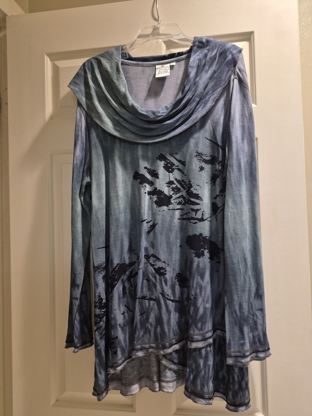 Parsley & Sage Blue Tie-Dye Cowl Neck Long Sleeve Tunic